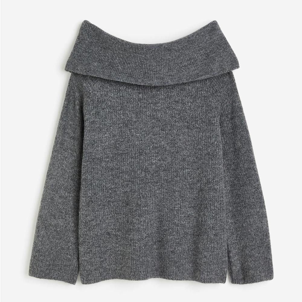 H&M Gray Off-the-Shoulder Sweater with Relaxed Fit